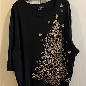 Liz & Me Black Top with Gold Foil Swirl Christmas Tree